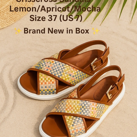 Marni Fussbett Crisscross Sandals Lemon/Apricot/Mocha Size 37 (US 7) - Picture 1 of 13